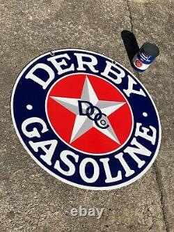 Derby Gasoline Large, Heavy Porcelain Double Sided Dealer Sign (30 Inch) Nice