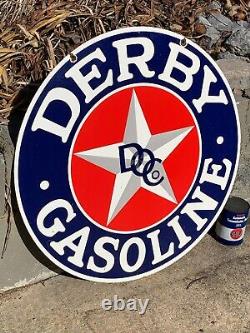 Derby Gasoline Large, Heavy Porcelain Double Sided Dealer Sign (30 Inch) Nice