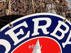 Derby Gasoline Large, Heavy Porcelain Double Sided Dealer Sign (30 Inch) Nice