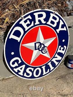 Derby Gasoline Large, Heavy Porcelain Double Sided Dealer Sign (30 Inch) Nice