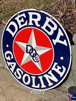 Derby Gasoline Large, Heavy Porcelain Double Sided Dealer Sign (30 Inch) Nice