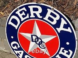 Derby Gasoline Large, Heavy Porcelain Double Sided Dealer Sign (30 Inch) Nice