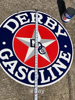 Derby Gasoline Large, Heavy Porcelain Double Sided Dealer Sign (30 Inch) Nice