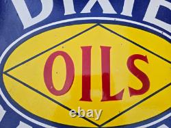 Dixie Oils Gasoline Porcelain Enamel Sign 36 X 27'' Inches Double Sided