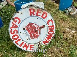 Double Sided 42 Vintage Porcelain Red Crown Gasoline Sign Not A Reproduction