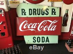 Double Sided Drug Store Coca-Cola Porcelain Sign Original 1950s
