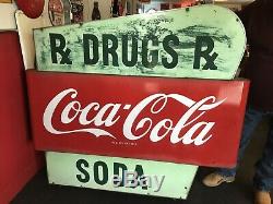 Double Sided Drug Store Coca-Cola Porcelain Sign Original 1950s