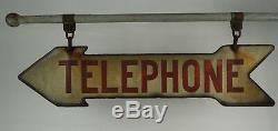 Double-Sided Enamel TELEPHONE Sign Hanging Directional Arrow Bracket