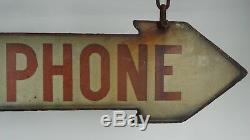 Double-Sided Enamel TELEPHONE Sign Hanging Directional Arrow Bracket