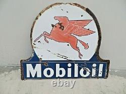 Double Sided Flying Pegusus Mobiloil Pole Sign 1940s Original Gas Station Sign