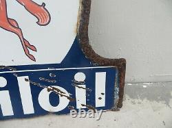 Double Sided Flying Pegusus Mobiloil Pole Sign 1940s Original Gas Station Sign