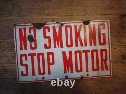 Double Sided Island Hanging NO SMOKING STOP MOTOR Porcelain Sign 8 X 13