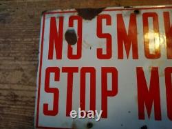Double Sided Island Hanging NO SMOKING STOP MOTOR Porcelain Sign 8 X 13