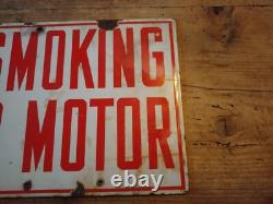 Double Sided Island Hanging NO SMOKING STOP MOTOR Porcelain Sign 8 X 13