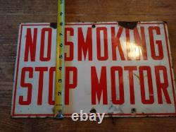 Double Sided Island Hanging NO SMOKING STOP MOTOR Porcelain Sign 8 X 13