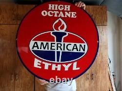 Double Sided Large Vintage American High Octane Porcelain Enamel Gas Pump Sign