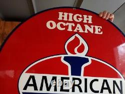 Double Sided Large Vintage American High Octane Porcelain Enamel Gas Pump Sign