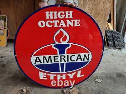 Double Sided Large Vintage American High Octane Porcelain Enamel Gas Pump Sign