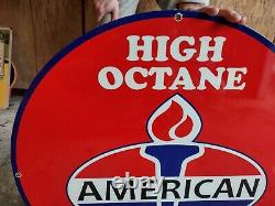 Double Sided Large Vintage American High Octane Porcelain Enamel Gas Pump Sign