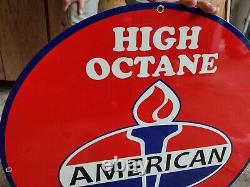 Double Sided Large Vintage American High Octane Porcelain Enamel Gas Pump Sign