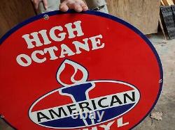 Double Sided Large Vintage American High Octane Porcelain Enamel Gas Pump Sign