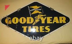 Double Sided OLD Porcelain Sign GOODYEAR TIRES 1947. Bright Blue & Gold