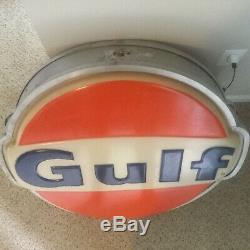 Double Sided Original Old Lighted Gulf Service Station Sign 34 Gas Oil