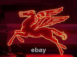 Double-Sided Red Neon Mobil Pegasus Sign