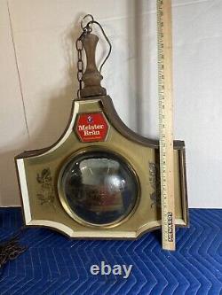 Double Sided VINTAGE MEISTER BRAU LIGHTED BEER CLOCK SIGN 21 X 25 Hanging