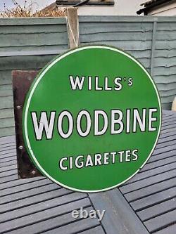 Double Sided Wills Woodbine Cigarettes Enamel Sign Advertising Porcelain 17 DIA