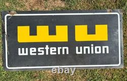 Double sided ORIGINAL Vintage WESTERN UNION Sign PORCELAIN 30 X 15