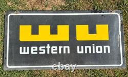 Double sided ORIGINAL Vintage WESTERN UNION Sign PORCELAIN 30 X 15