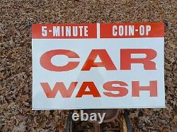 Double sided metal original vintage NOS hanging Car Wash sign gas oil can pump