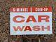 Double Sided Metal Original Vintage Nos Hanging Car Wash Sign Gas Oil Can Pump