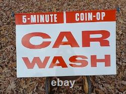 Double sided metal original vintage NOS hanging Car Wash sign gas oil can pump