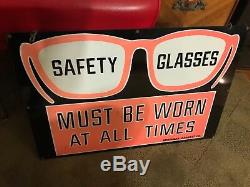 Double sided porcelain safety glasses sign