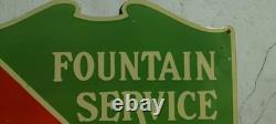Drink Coca Cola Fountain Service Porcelain Enamel Sign 26 x 22.5 Inches 2 Sided