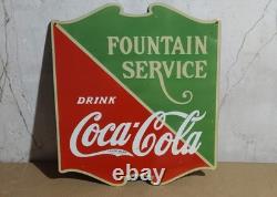 Drink Coca Cola Fountain Service Porcelain Enamel Sign 26 x 22.5 Inches 2 Sided