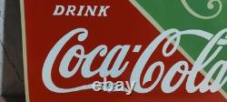 Drink Coca Cola Fountain Service Porcelain Enamel Sign 26 x 22.5 Inches 2 Sided