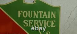 Drink Coca Cola Fountain Service Porcelain Enamel Sign 26 x 22.5 Inches 2 Sided