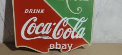 Drink Coca Cola Fountain Service Porcelain Enamel Sign 26 x 22.5 Inches 2 Sided