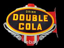 Drink Double Cola Flange Porcelain Enamel Sign 18 X 15 X 2.5 Inches Double Sided