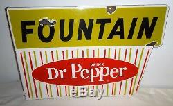 Drink Fountain Dr Pepper Double Sided Porcelain Flange Sign 22 x 15 NICE