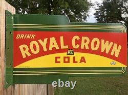 Drink Rc Royal Crown Cola Double Sided Flange Porcelain Sign Soda Pop Man Cave