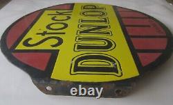 Dunlop Porcelain Enamel Double Sided Antique Original Flange Sign French Gas Oil