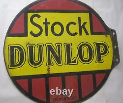 Dunlop Porcelain Enamel Double Sided Antique Original Flange Sign French Gas Oil