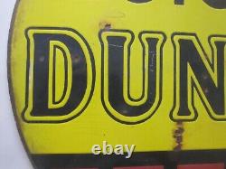 Dunlop Porcelain Enamel Double Sided Antique Original Flange Sign French Gas Oil