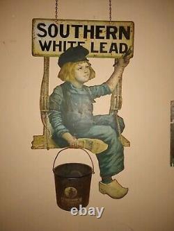 Dutch Boy Double Sided Metal Sign with Twine Bucket, Early 1900's