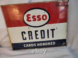 Early Original Esso Credit Cards Honored Double Sided Porcelain Sign