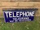 Early Vintage Telephone Enamel Sign Double Sided With Hanging Flange/bar